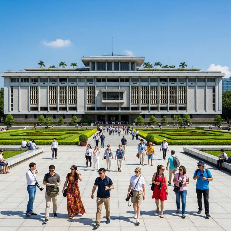 Reunification Palace Ho Chi Minh City visited during Saigon student tour by motorbike