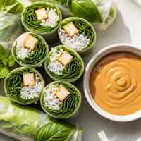 Vietnamese vegan fresh spring rolls with peanut sauce