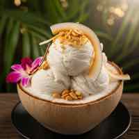 Vietnamese coconut ice cream in coconut shell