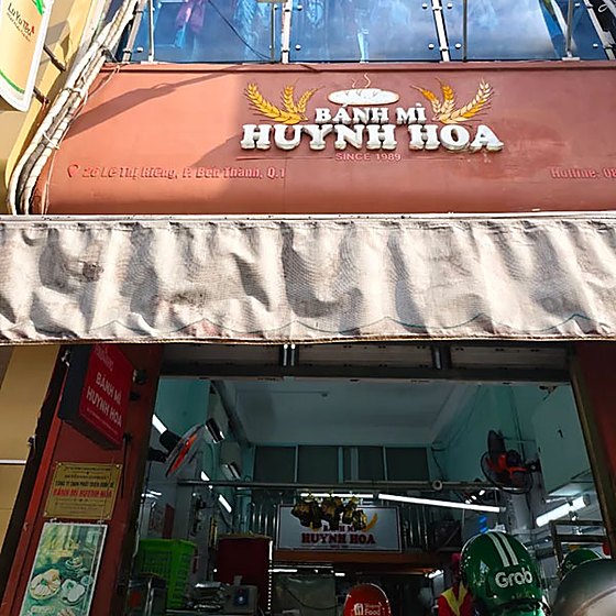 The Banh Mi Huynh Hoa storefront on Le Thi Rieng street, District 1, Saigon