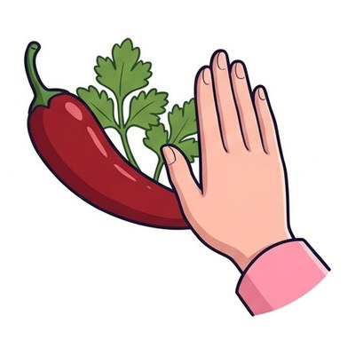An open hand refusing chili and coriander