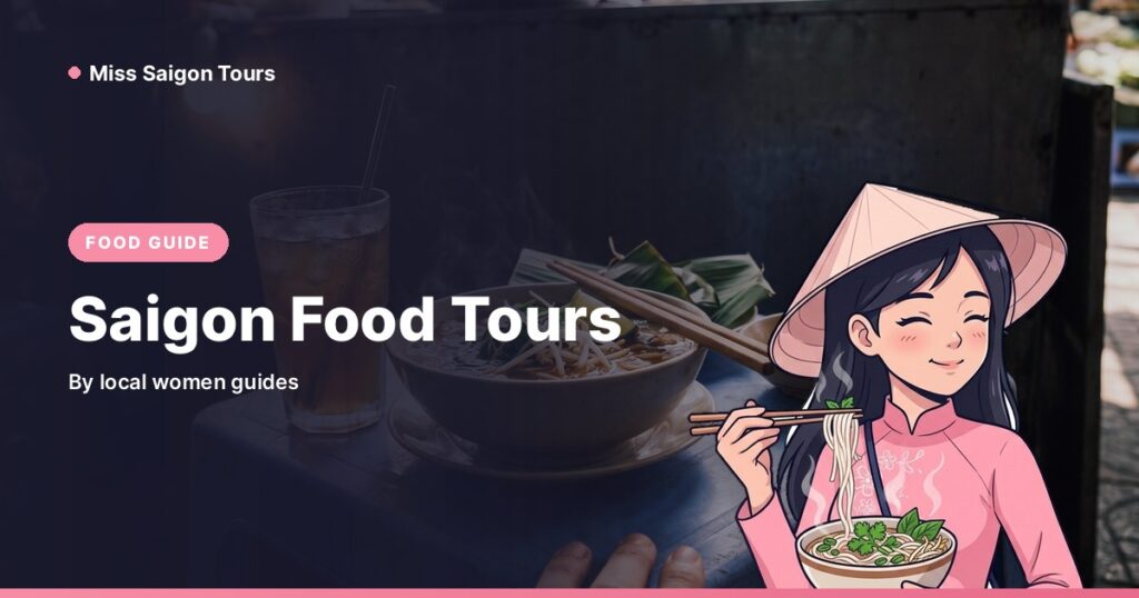 Bowl of pho and iced tea on a street food tour in Saigon, Miss Saigon Tours