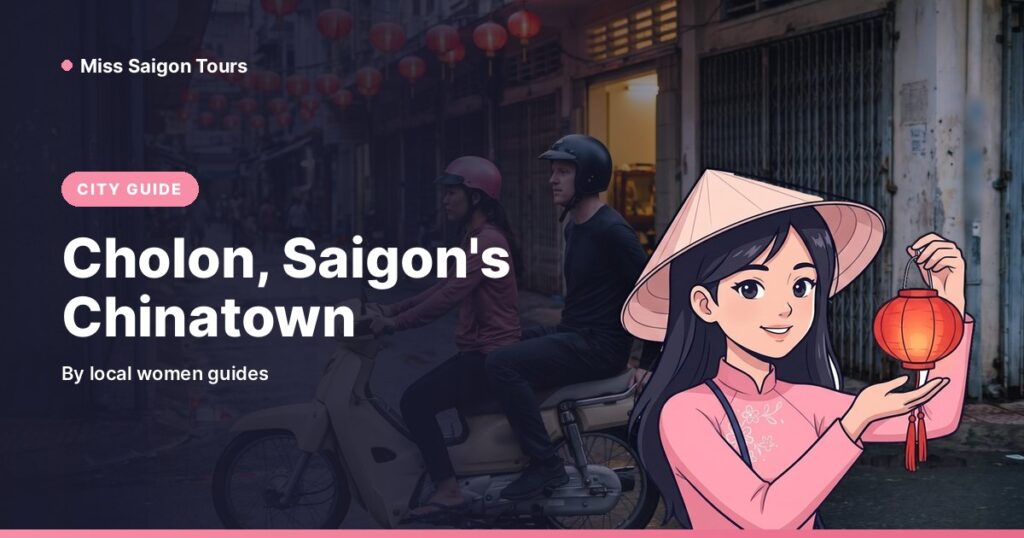 Red lanterns over a street in Cholon, Saigon's Chinatown, Miss Saigon Tours